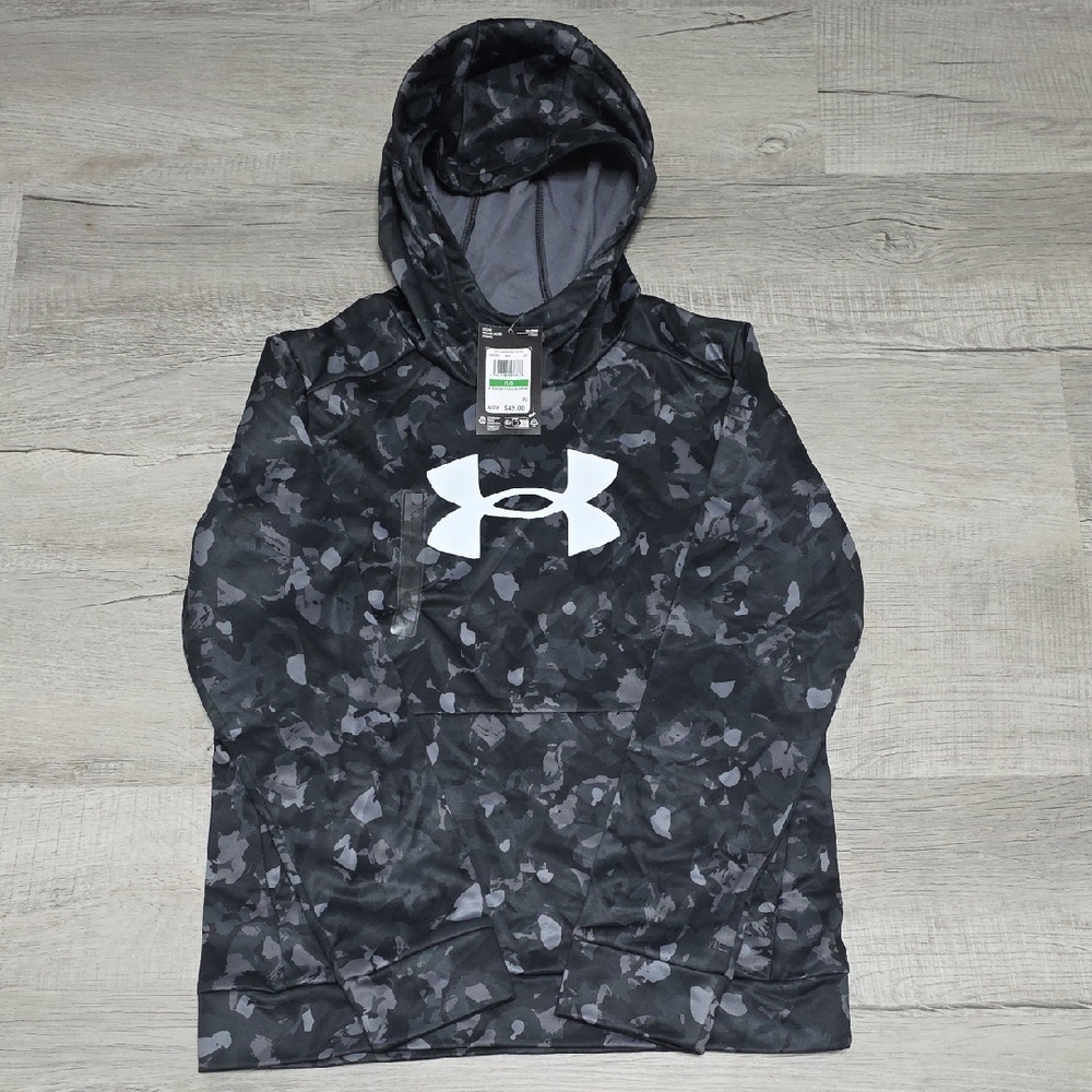 NWT Under Armour Boys Fleece Black Patterned Hoodie- Size Youth Large